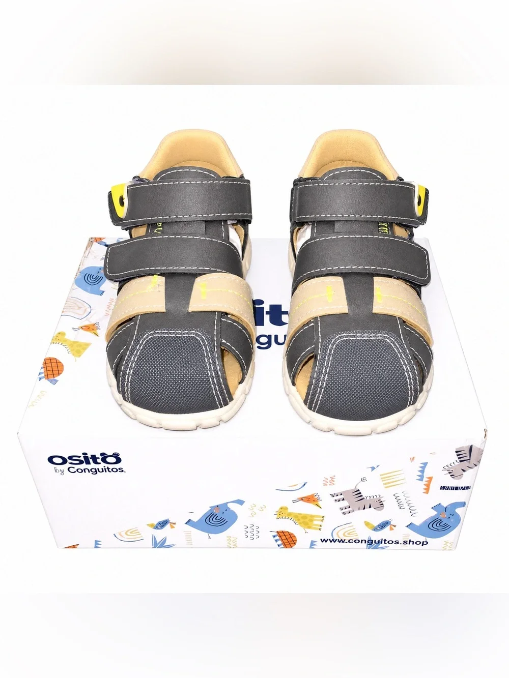 Osito by Conguitos Toddler Boys Leather Sandals Closed Toe Grey Beige Size 7.5US